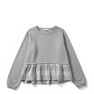 Generation Love NY Grey Twofer Plaid Hem Pullover Sweatshirt Sample Medium NEW